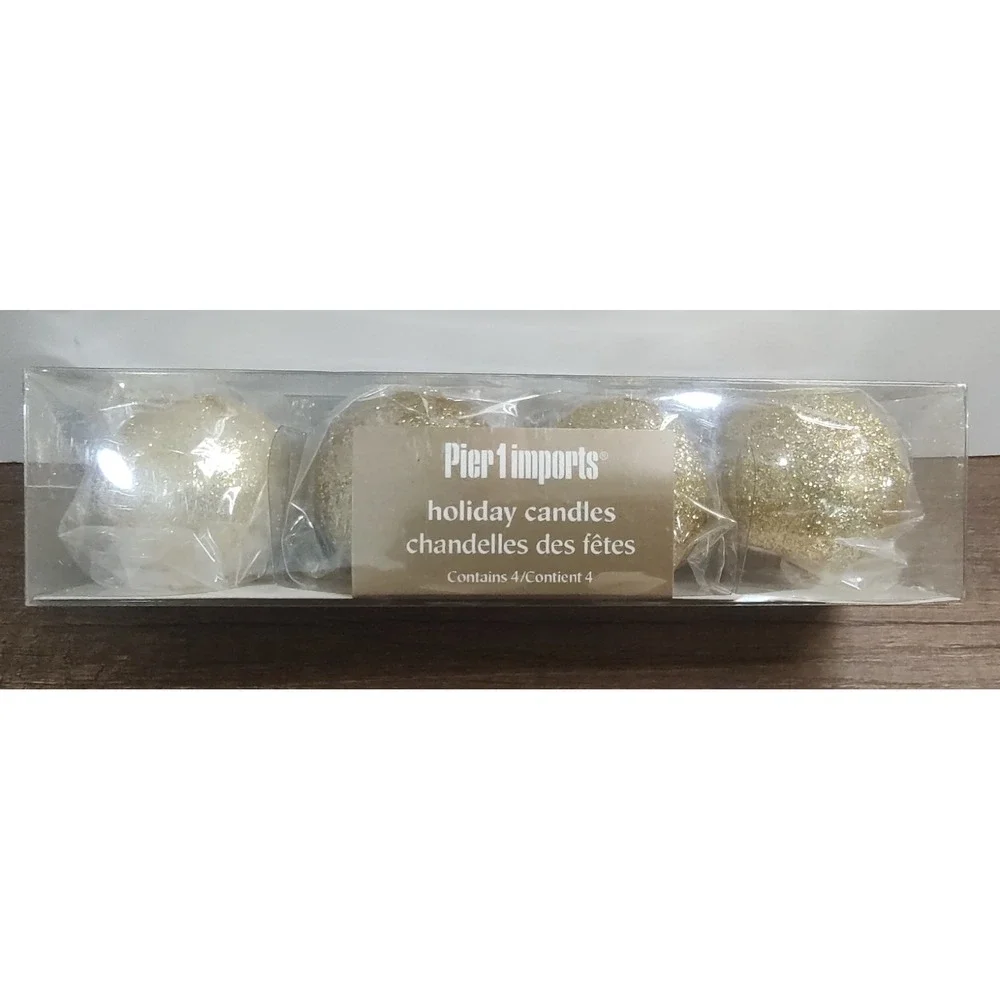 Pier 1 Christmas Gold Glitter Holiday Ball Candles 4 Count New In Package B13